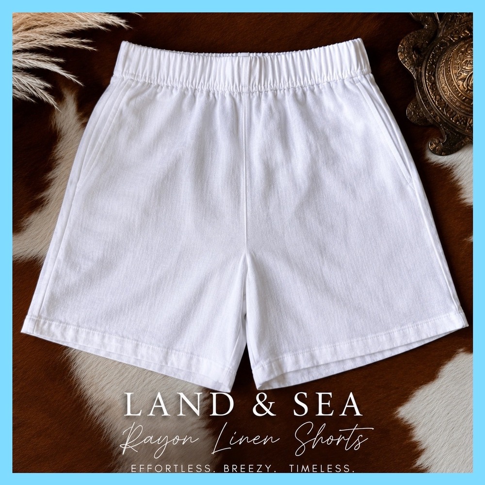 Land 'n Sea White Linen‎ Rayon Blend Pull-On Shorts 3069333HA White Mens Medium